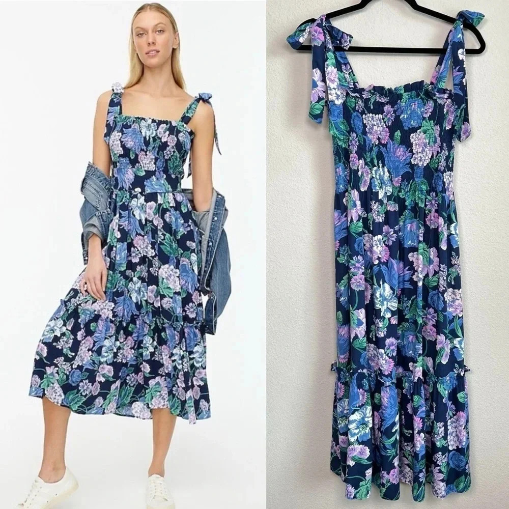 J. Crew Blue and Purple Floral Dress
